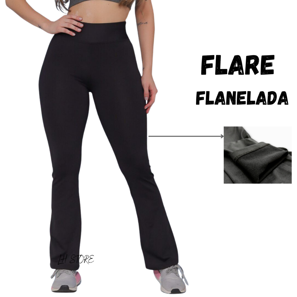 Cal A Flare Flanelada Legging Feminina Suplex Cintura Alta Peluciada