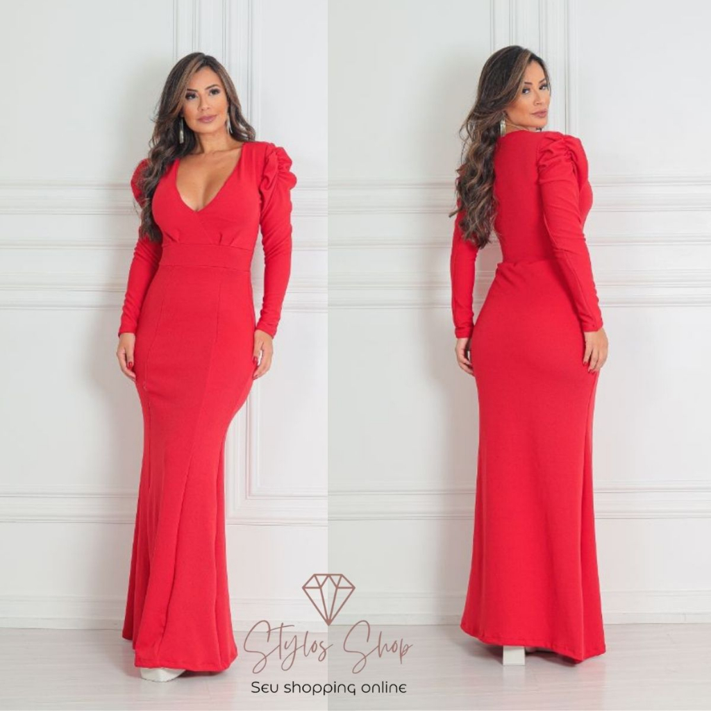 Vestido Longo Vermelho Para Festa Casamento E Madrinhas Modelo Manga