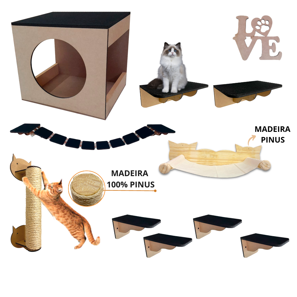 Playground Para Gatos Pe As Em Mdf Carpete Ponte Prateleira