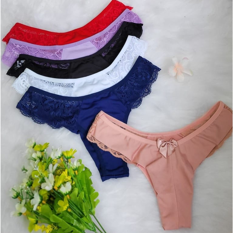 Kit Calcinha Tanga Fio Duplo Renda Na Lateral Lingerie Calcinhas