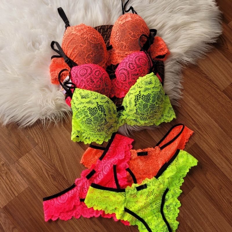 Kit Conjuntos De Lingerie Renda Neon Langerie Bojo