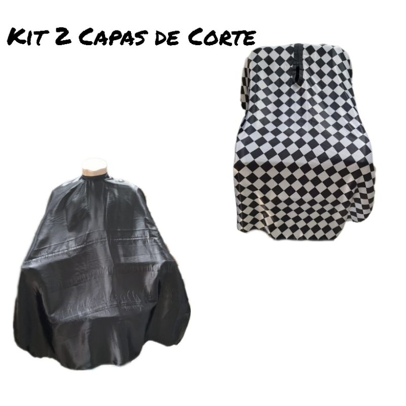 Kit 2 Capas De Corte Adulto Xadrez E Preta Lisa Em Cetim Para Barbeiros