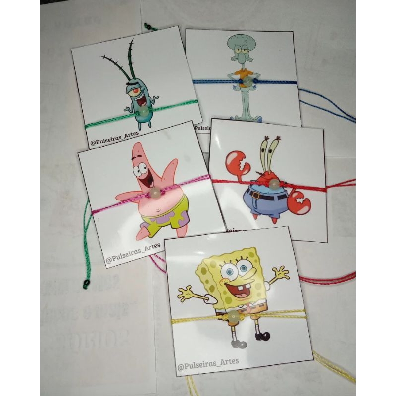 Kit C 5 Pulseiras Bob Esponja Lula Molusco Sirigueijo Brilha No