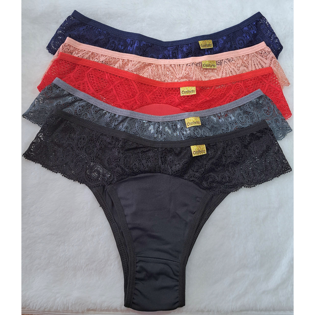 Kit Calcinhas De Microfibra Renda Tanga Lingerie Feminina