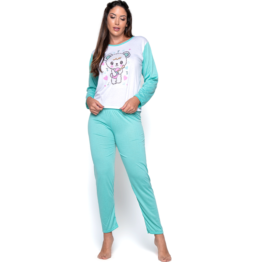 Pijama Longo Fechado Feminino Manga Comprida Inverno 010 Shopee Brasil