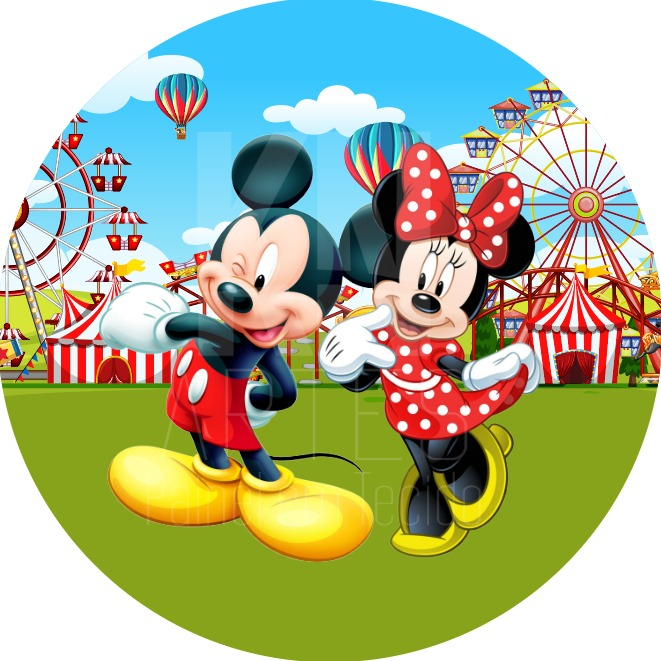 Painel De Festa Redondo Sublimado Em Tecido Tema Mickey E Minnie