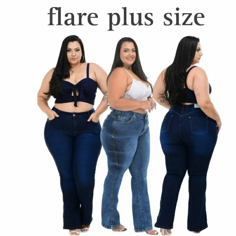 calça jeans flare feminina plus size Lycra Shopee Brasil