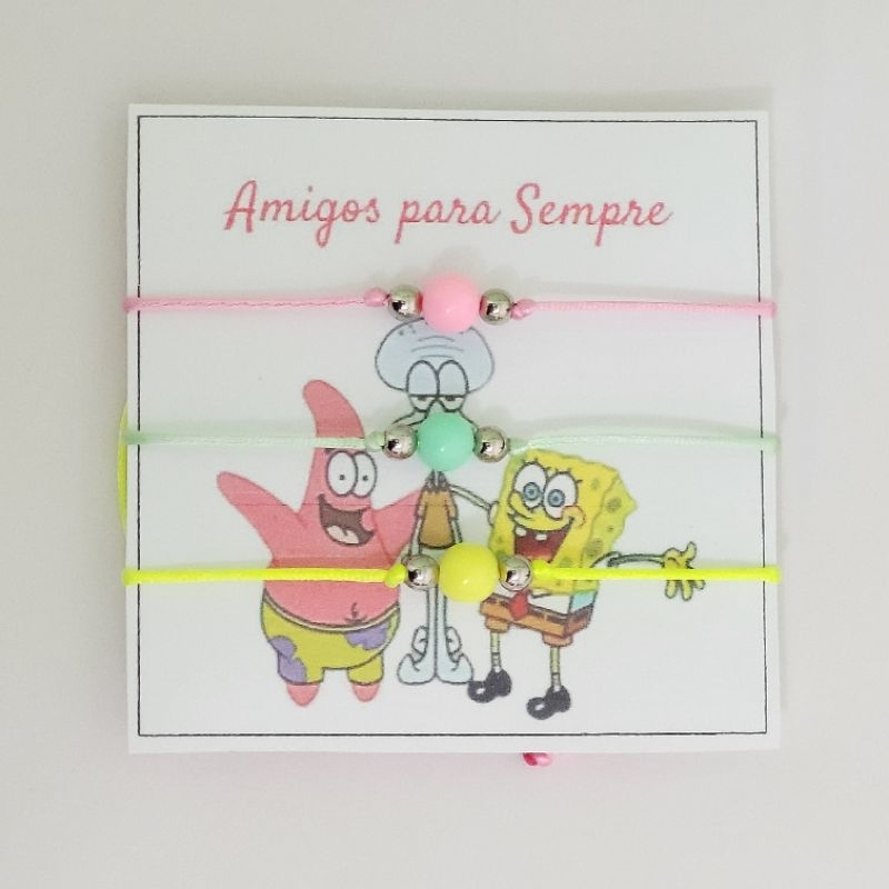 Trio De Pulseiras Da Amizade Bob Esponja Patrick Estrela Lula Molusco