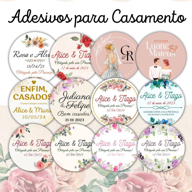 Kit 100 Adesivos Casamento Personalizadas Nome Do Casal Data