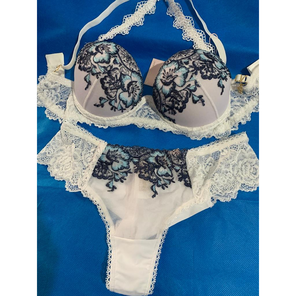 Conjunto De Lingerie Branco Bordado Shopee Brasil