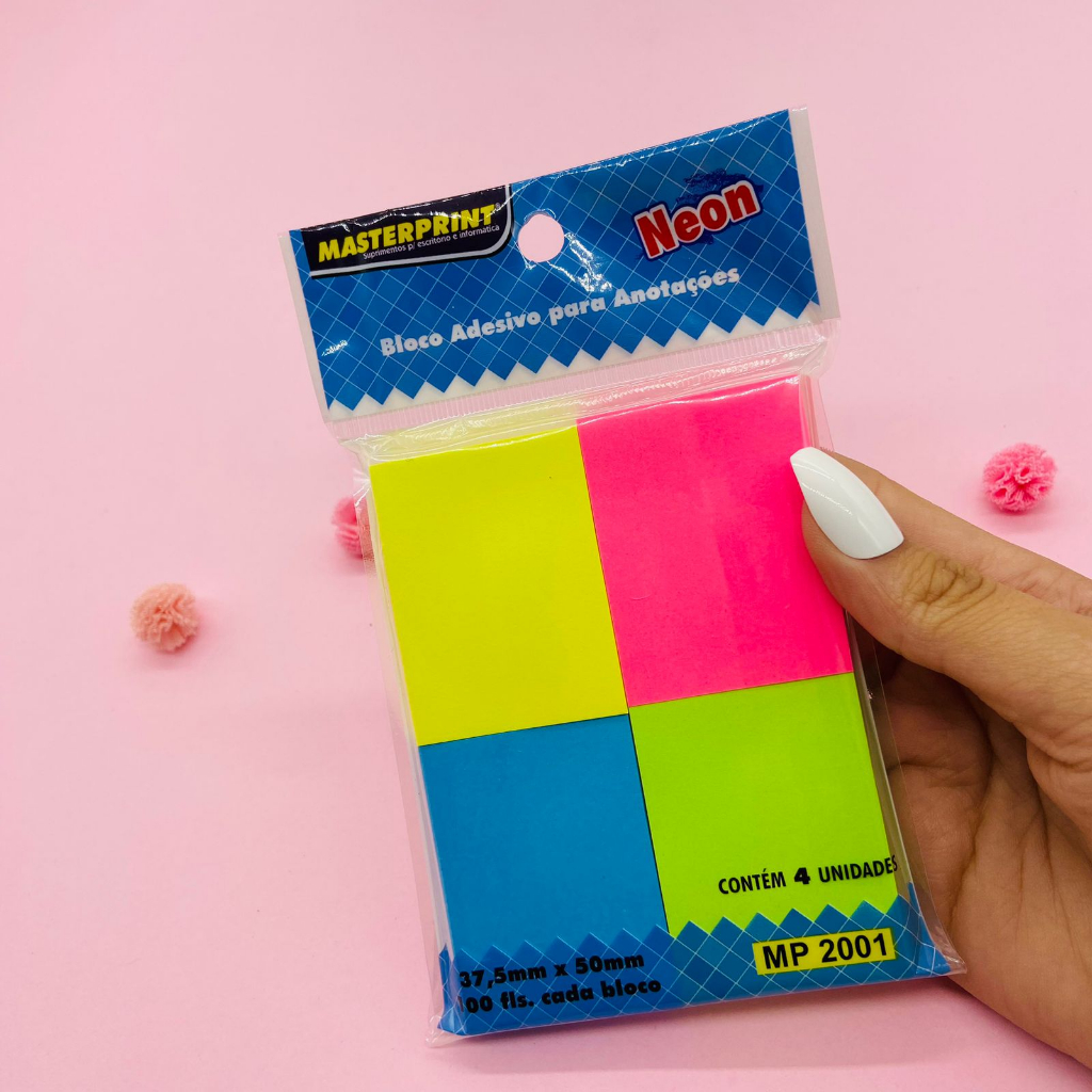 Bloco Post It Anota Es X Mm Cores Neon Folhas Cada Lembrete