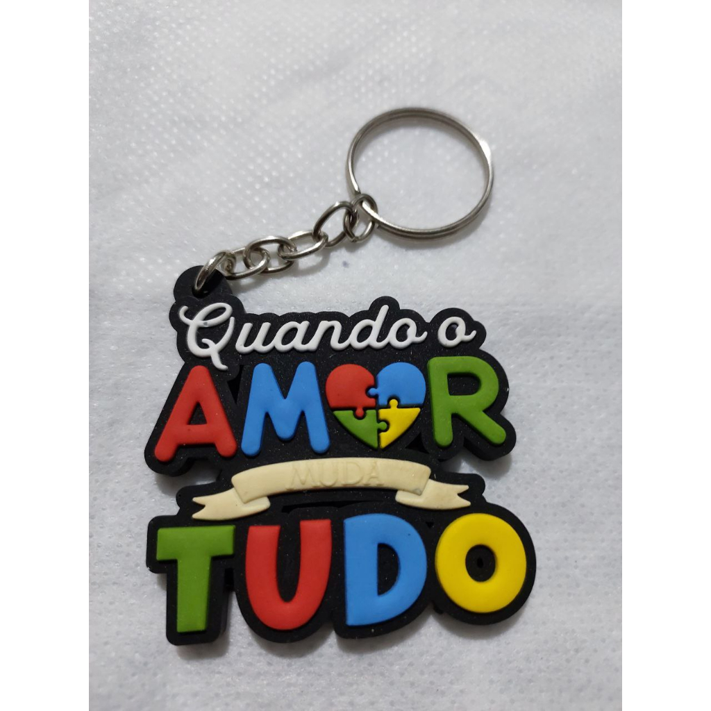 Chaveiro Emborrachado Quebra Cabeça Simbolos do Autismo Amor Muda