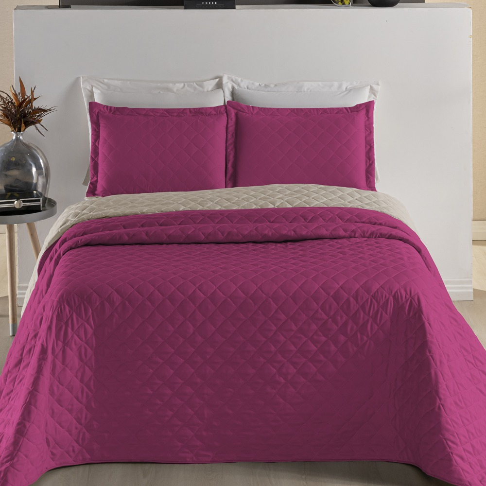 Kit Cobre Leito Realeza Cama Queen Colcha Dupla Face Pe As Pink