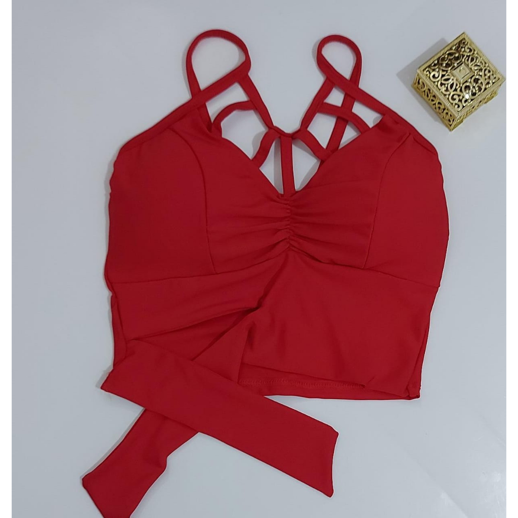 Cropped Amarra Lado Lateral Bojo Vermelho Shopee Brasil