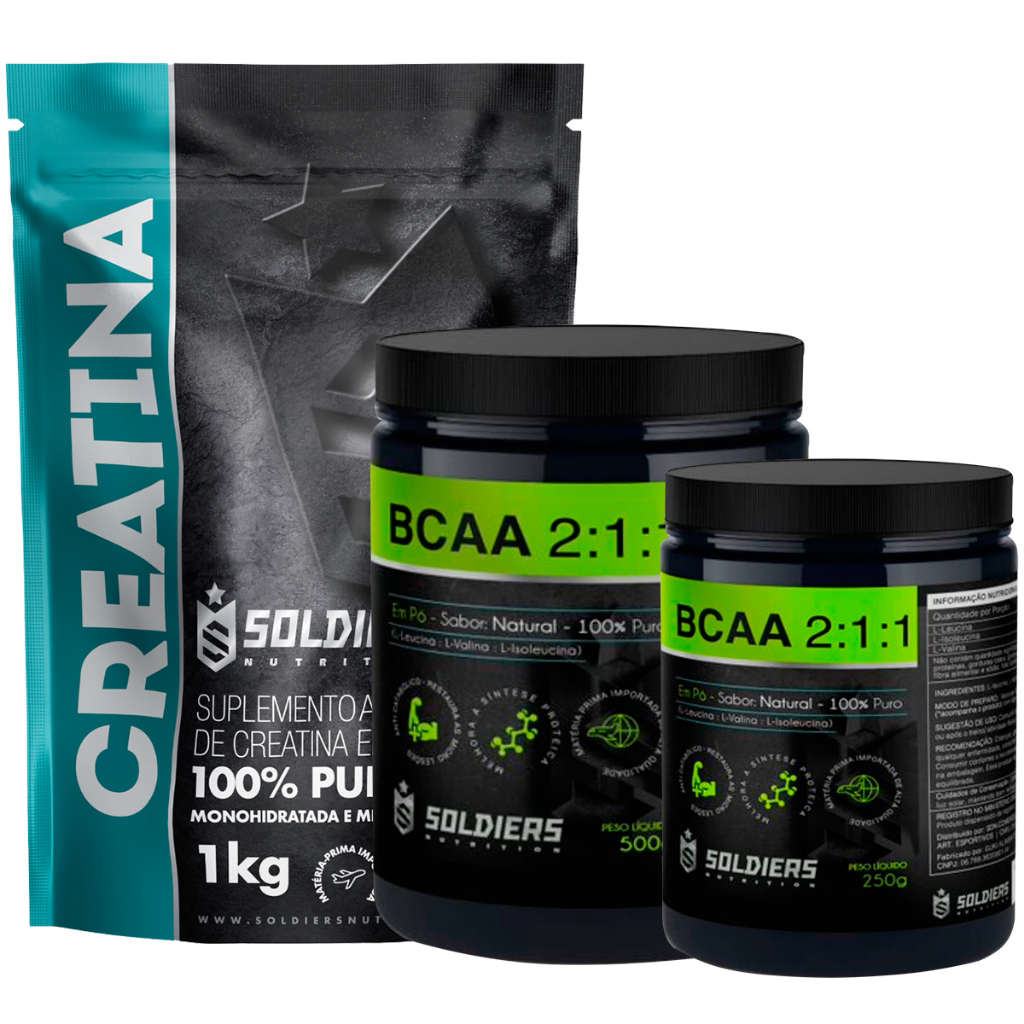 Kit BCAA Em Pó 750g Creatina Monohidratada 1kg 100 Puro Importado