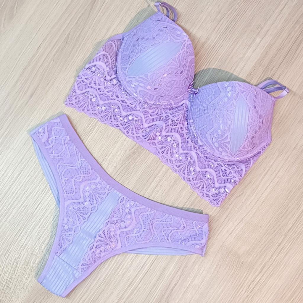 Conjunto De Lingerie Bojo Tecido Canelado E Renda Ref Shopee