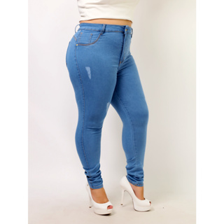 Calca Jeans Feminina Hot Pants Plus Size Cintura Alta Lycra Empina