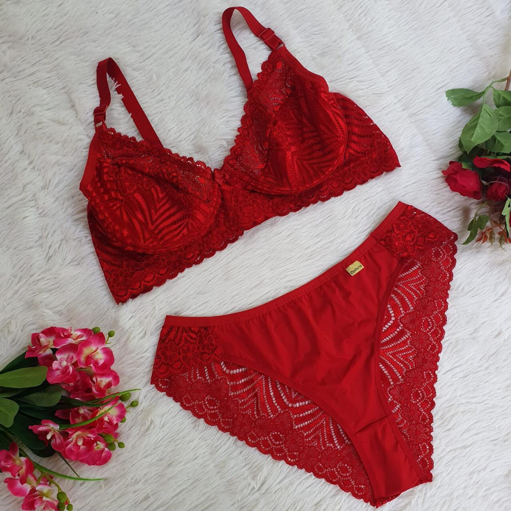 Conjunto Lingerie Plus Size Renda Sem Bojo Alças Largas Shopee Brasil