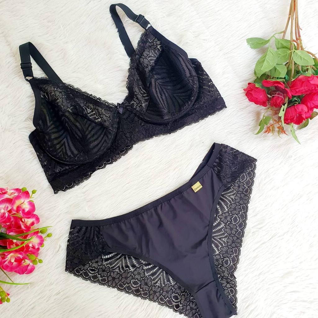 Kit 2 Conjuntos Lingerie Plus Size Reforçado Sem Bojo Renda Shopee Brasil
