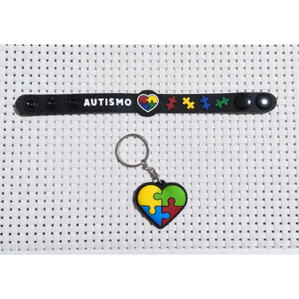 Kit Pulseira Identificação Autismo Autista Chaveiro Coração Shopee