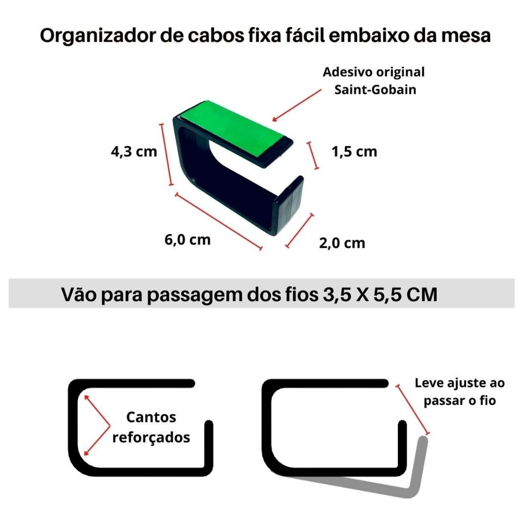 Passa Fio Kit Organizador De Cabos Para Esconder Fios Embaixo De Mesa