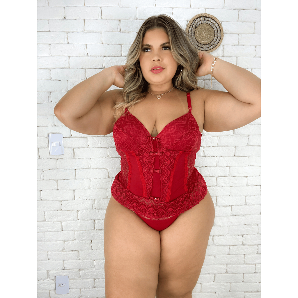 Espartilho Plus Size Sensual Bojo Liga E Calcinha Corselete Rendado