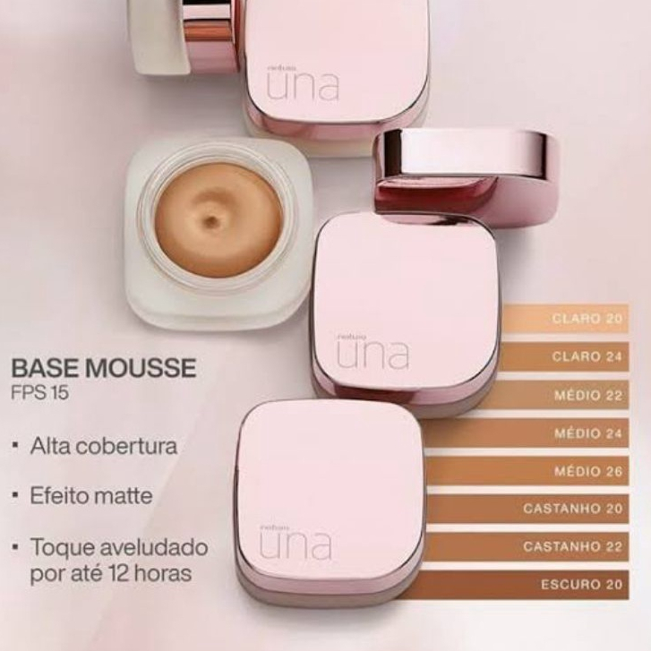 Base Mousse UNA natura FPS 15 20g cores faça sua escolha Shopee Brasil