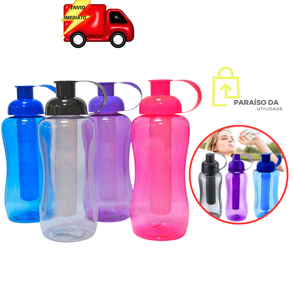 Squeeze Tubo De Gelo 600ML Garrafinha Porta Agua Tubo De Gelo Cores