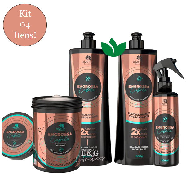 Kit Capilar ENGROSSA CABELO 4 Itens Cabelos Mais Encorpados Hábito