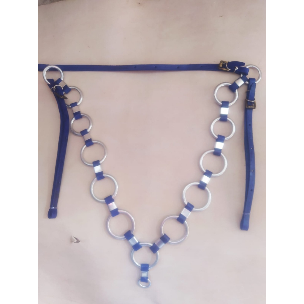 Peitoral De Argolas Em Couro Azul Pra Cavalo Equinos Peiteira Shopee