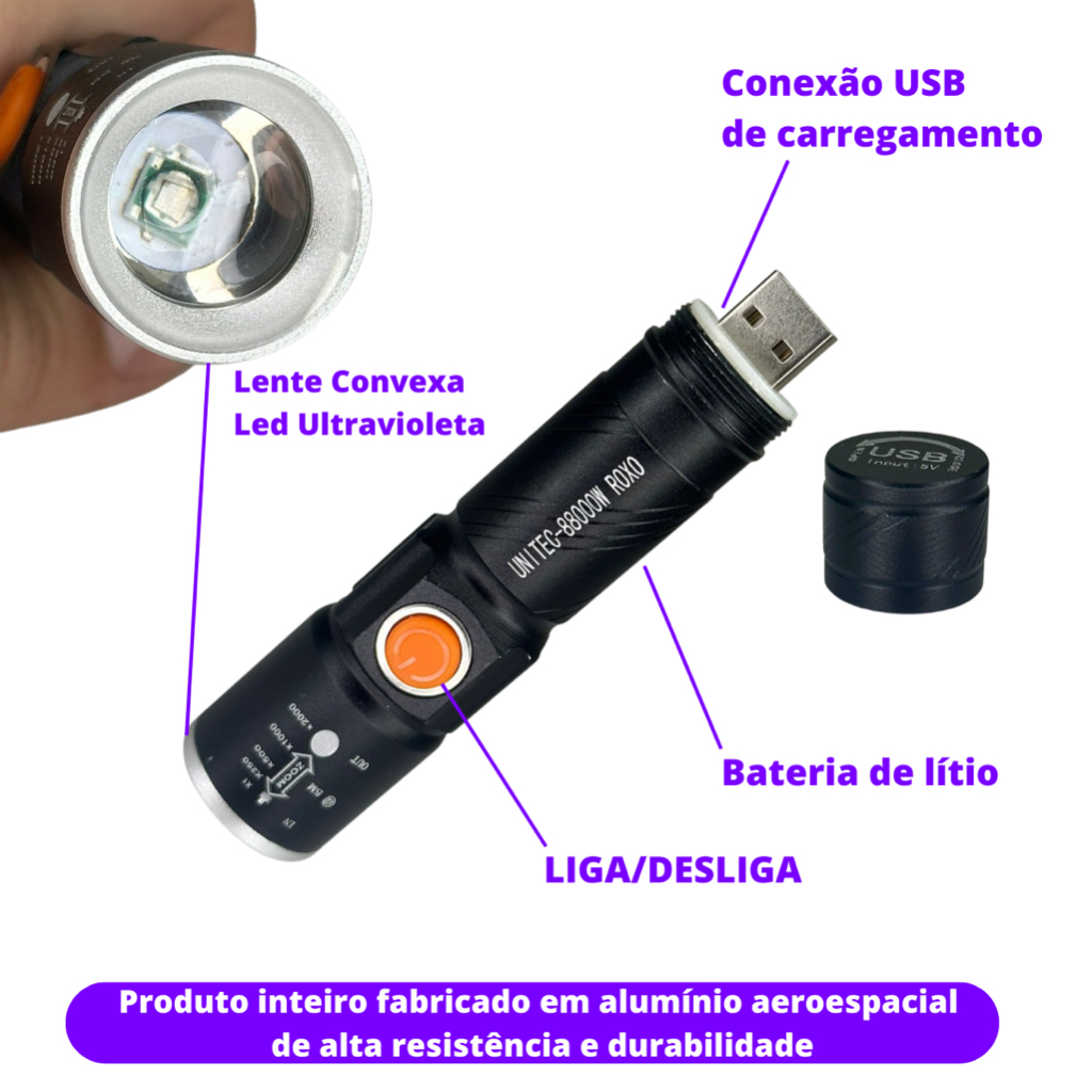 Lanterna De Led Potente Luz Negra Ultravioleta Uv Escorpião WL 7055