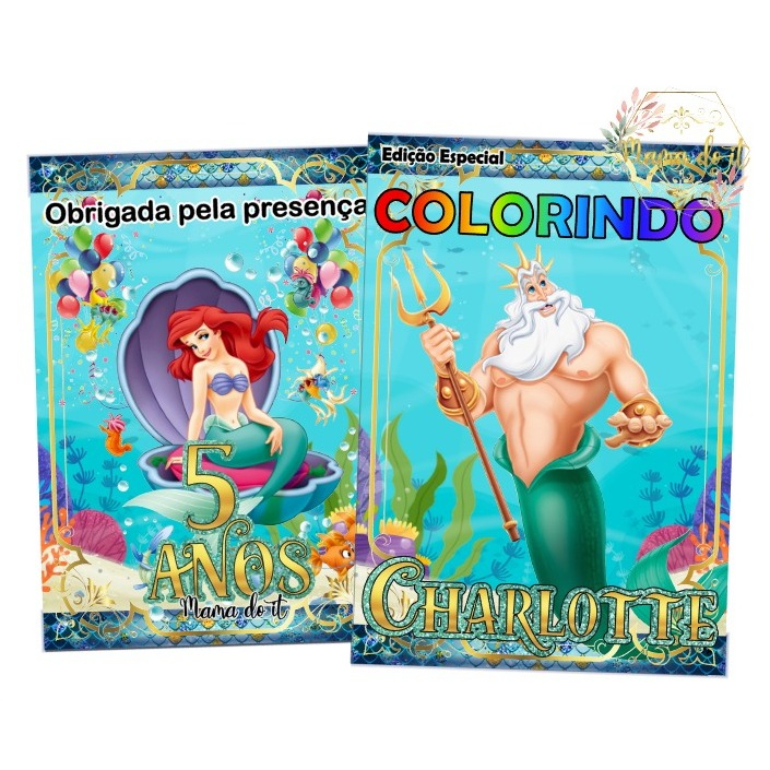 Kit Livro De Colorir Giz De Cera Ariel A Pequena Sereia Personalizado