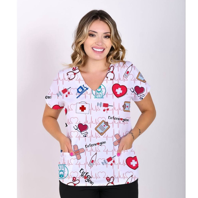 Blusa Bata Scrubs Pijama Cirurgico Estampado Enfermagem Shopee Brasil