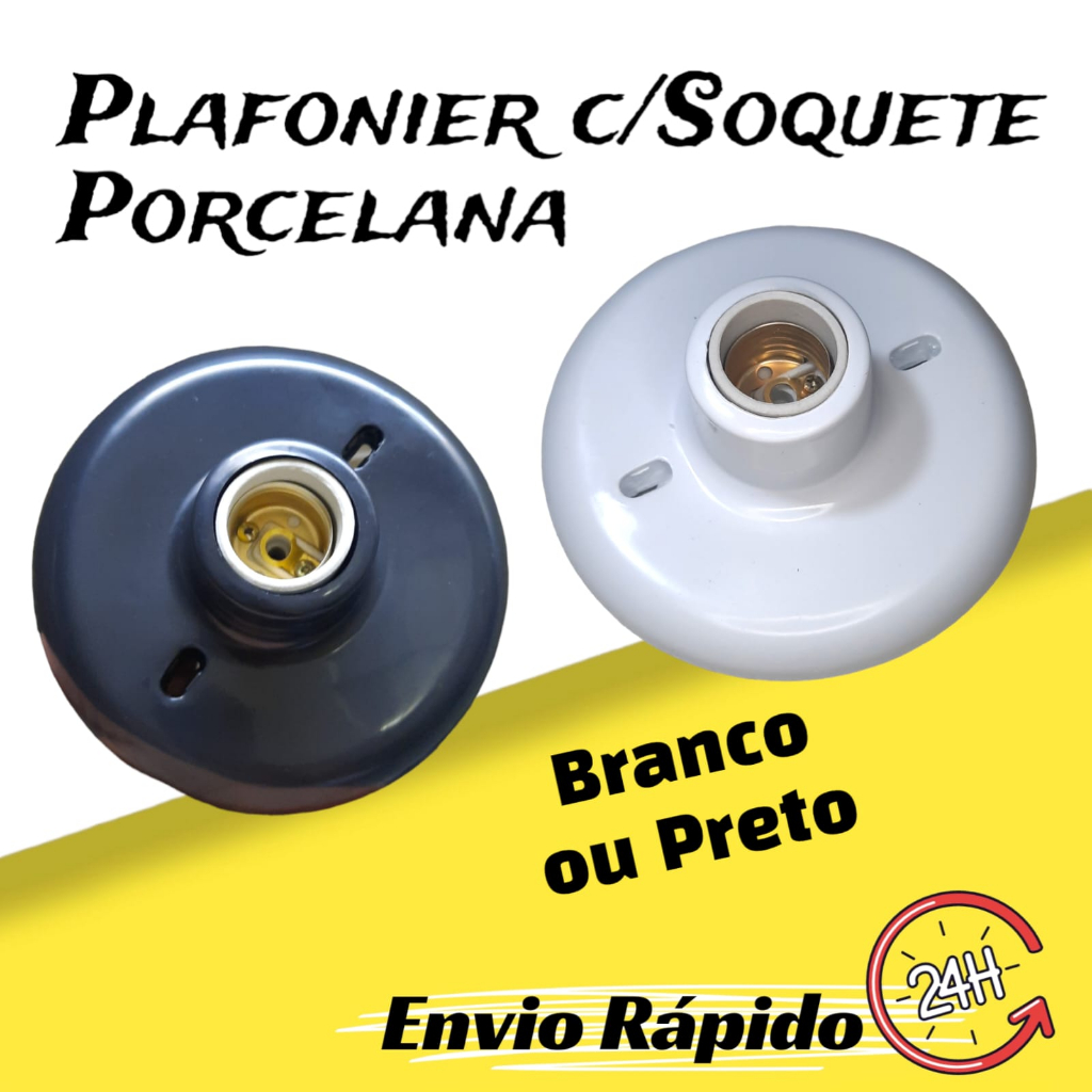 Plafonier Plafon Pvc Branco Ou Preto Bocal De Porcelana E V A