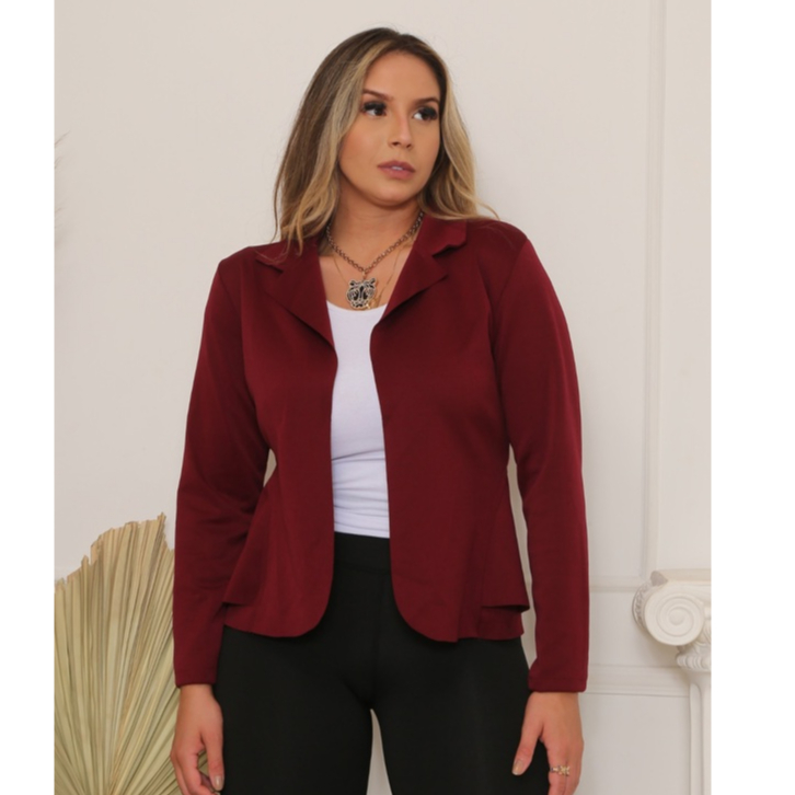 Blazer Feminino Neoprene Casaco Curto Babado Terninho Social Aberto