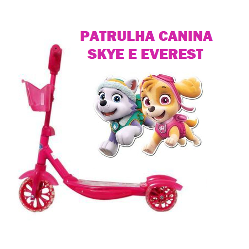 Novo Patinete Patrulha Canina Rosa Menina Skye Everest Cestinha