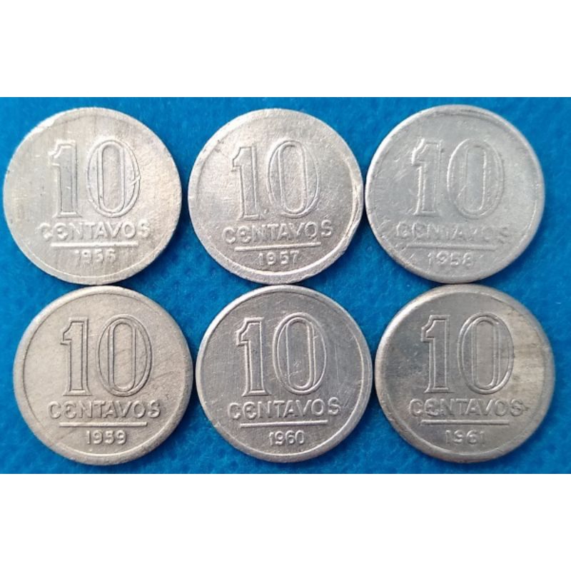 Moeda de 10 centavos 1956 1957 1958 1959 Série Alumínio