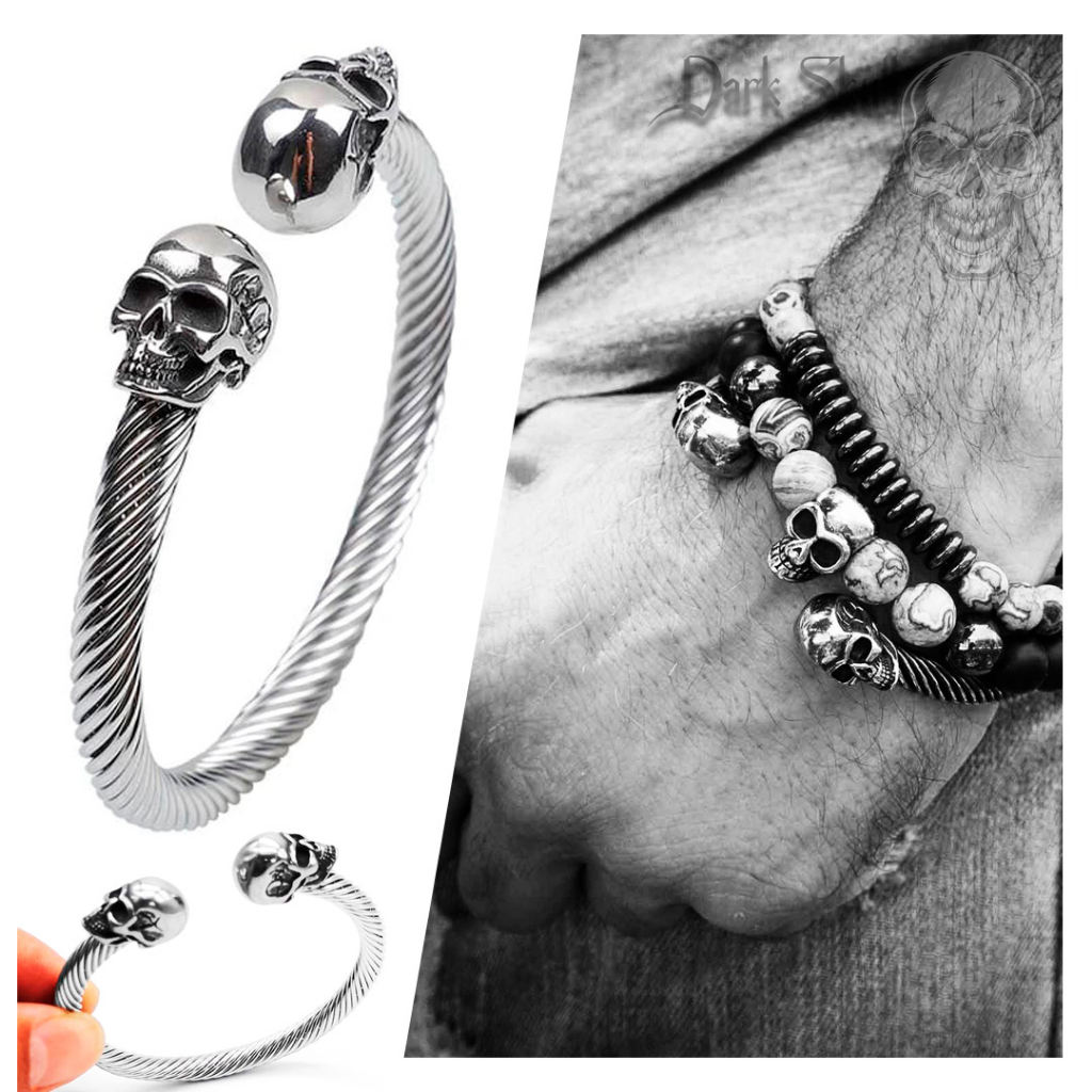 Pulseira Masculina Caveira Viking Cabo De A O Inoxid Vel Cir Rgico