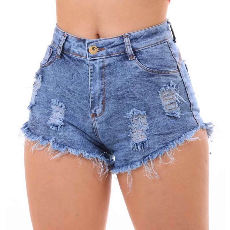 Shorts Jeans Feminino Curto Detonado Cintura Alta Destroyed Hot Pants