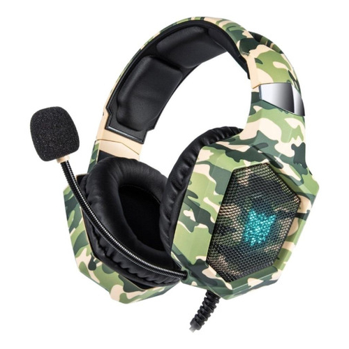 Fone De Ouvido Over Ear Gamer Onikuma K Camuflagem Verde Luz Rgb