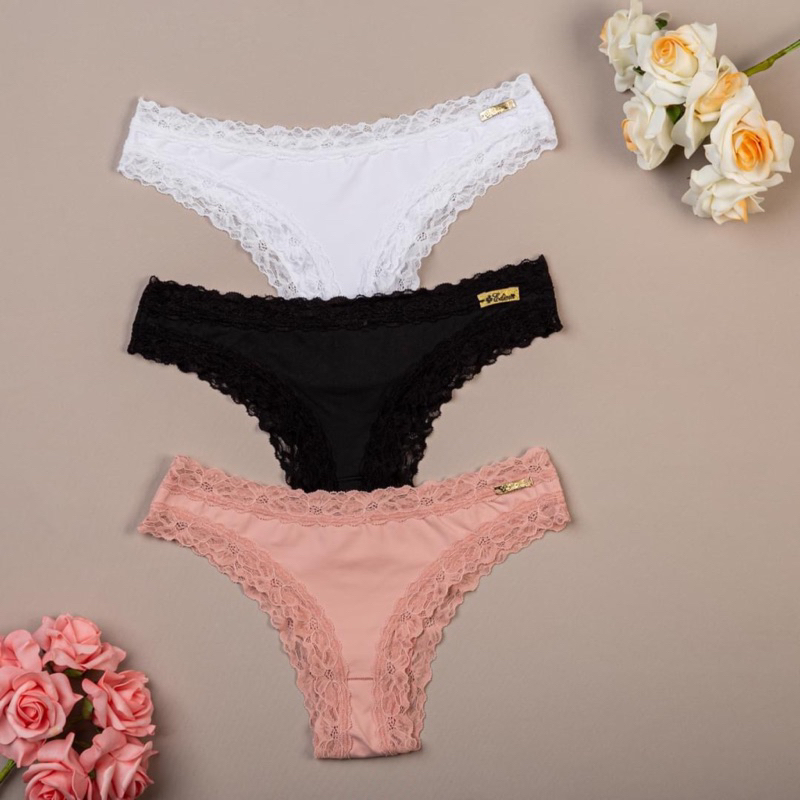 Kit Calcinhas Conforto Sensual Renda Poliamida Lingerie Moda Feminina