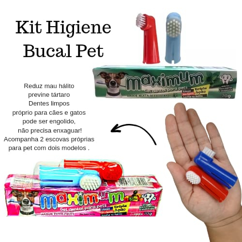 Kit Escova E Pasta Cachorro Pet Escovas De Dente Gel Creme Dental