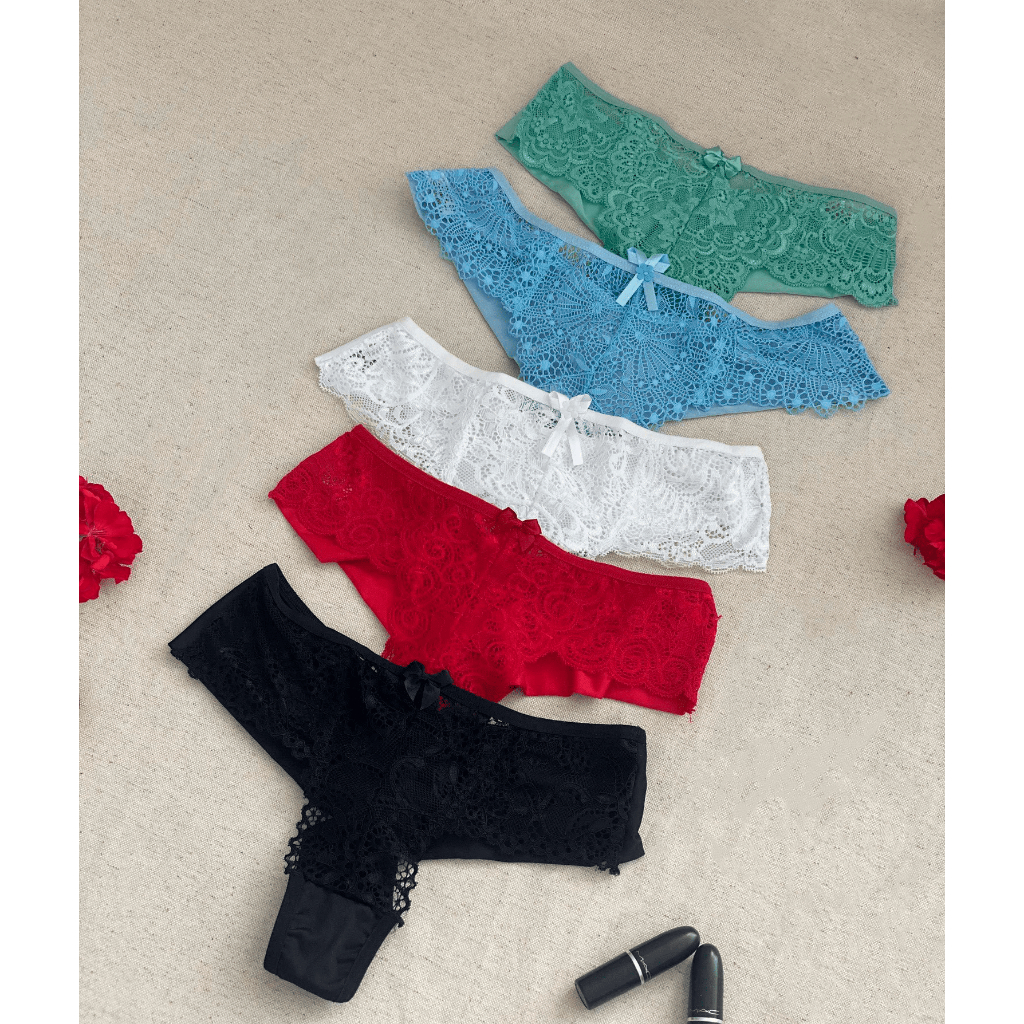 Kit C Calcinhas De Renda Fio Duplo Lingerie Feminina Moda Intima
