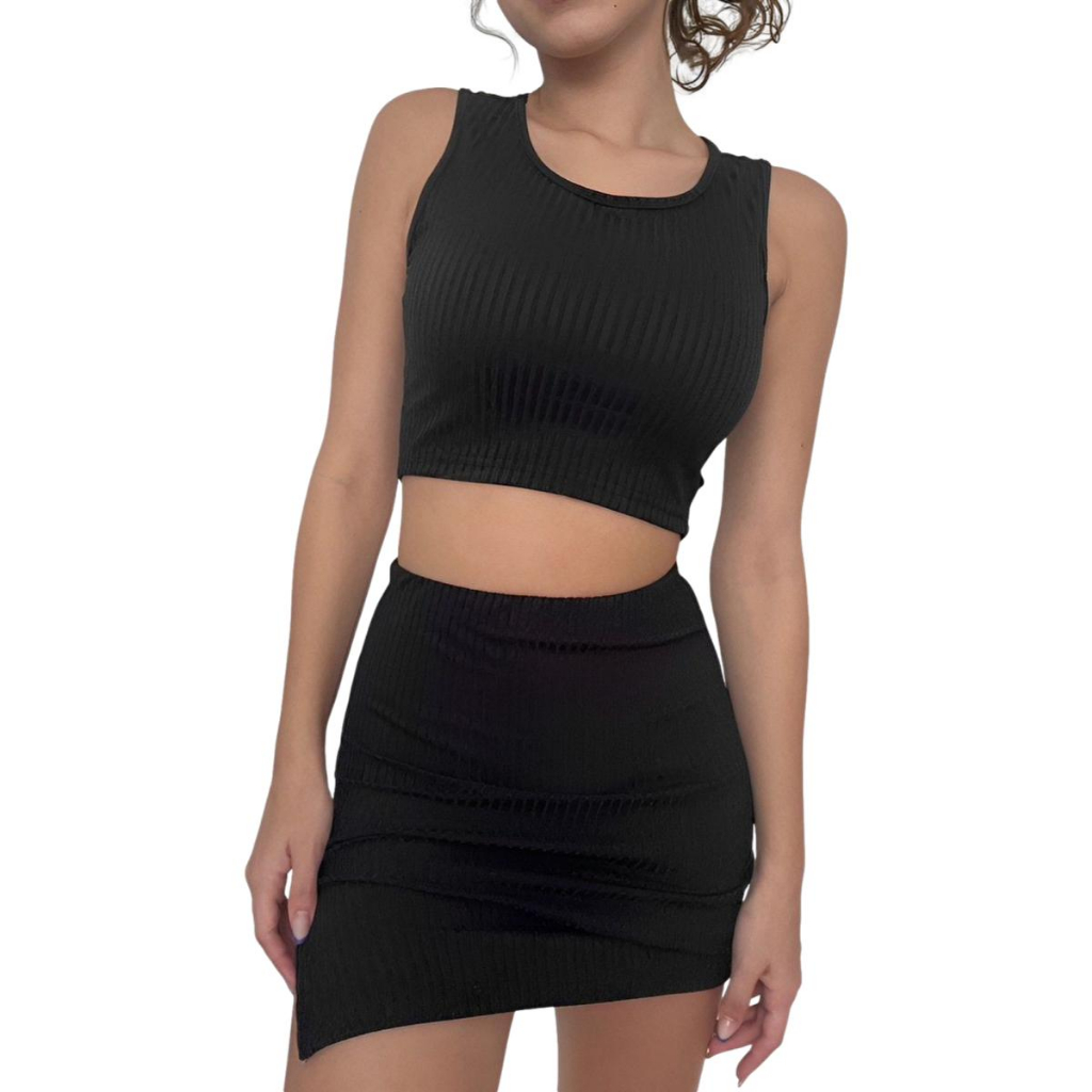 Conjunto Gringa Canelado Feminino Cropped Saia Shopee Brasil