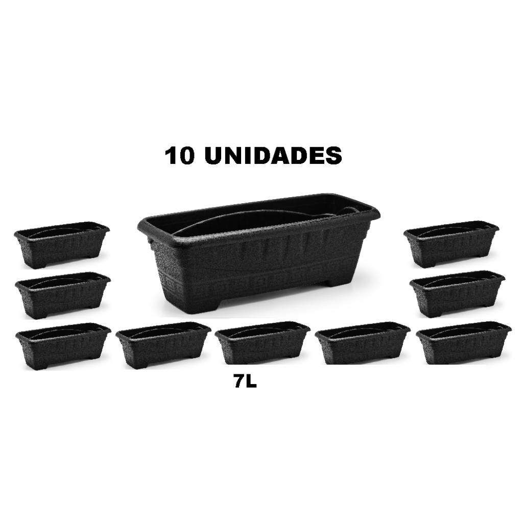 Kit Vasos Tacho Retangular Plastico Litros Preto Horta Jardim