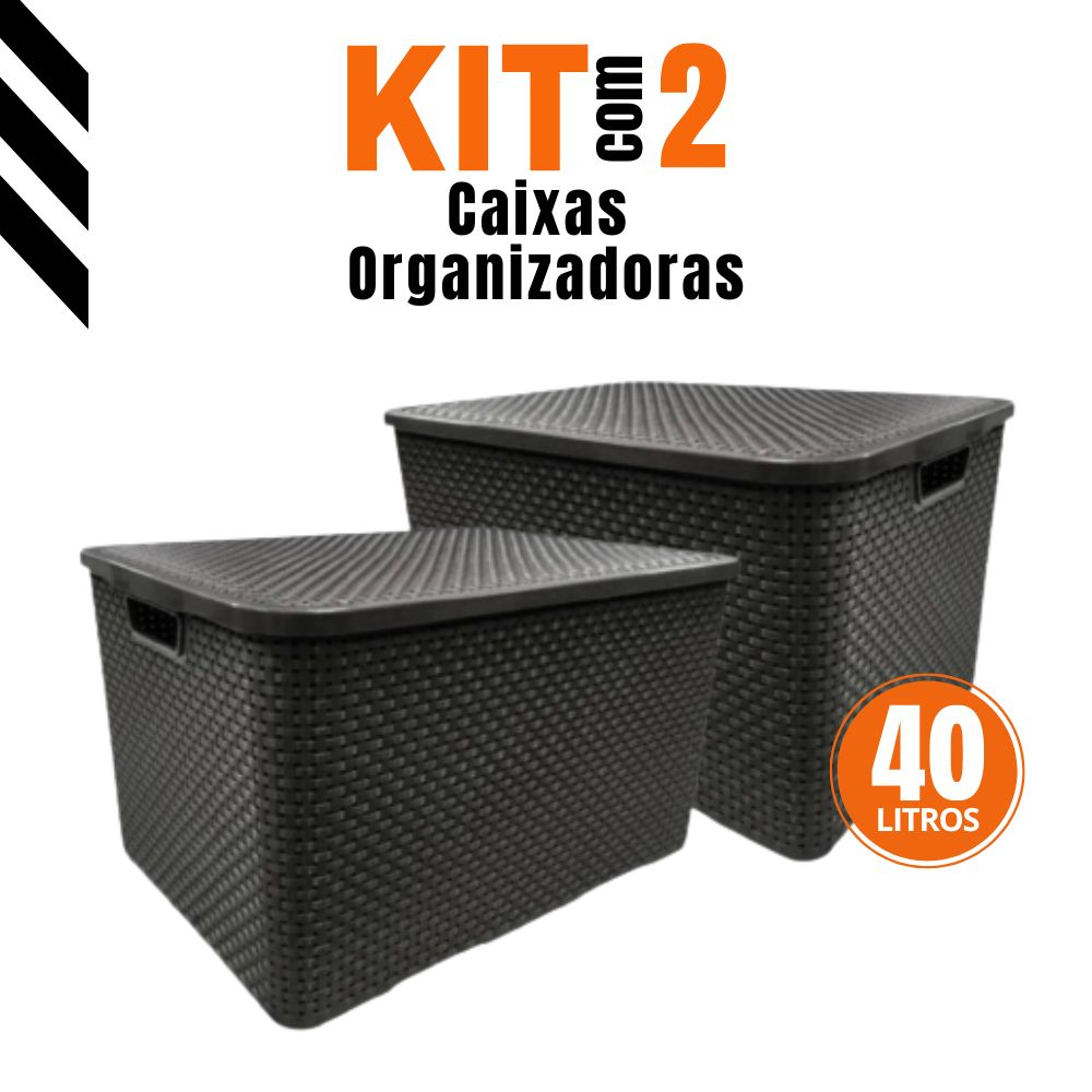 Kit Caixas Organizadoras Rattan Litros Tampa Preta Cesto