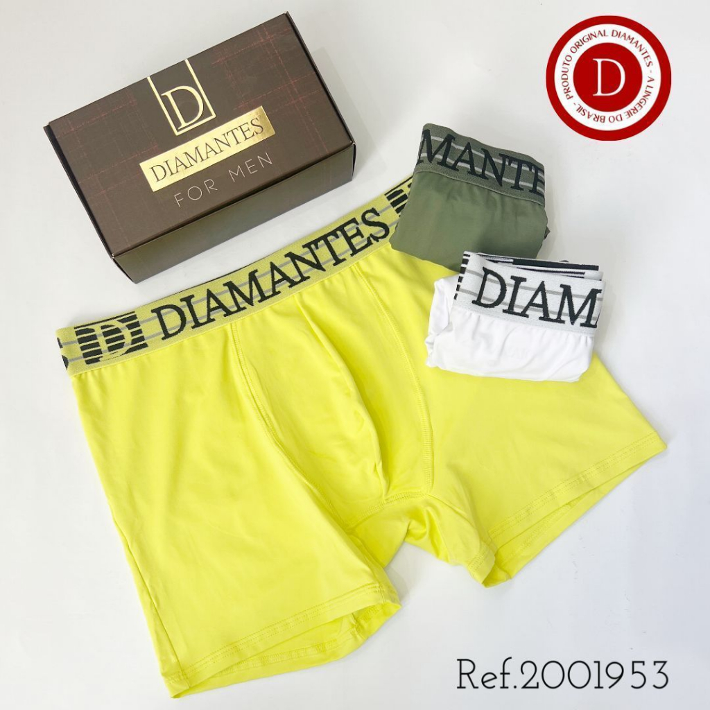 Kit 3 Cuecas Boxer Longa Masculina Diamantes Lingerie MOD3 Shopee