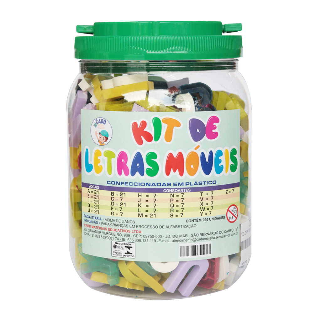 KIT DE LETRAS MÓVEIS 294 PEÇAS CADU MATERIAIS EDUCATIVOS 10006