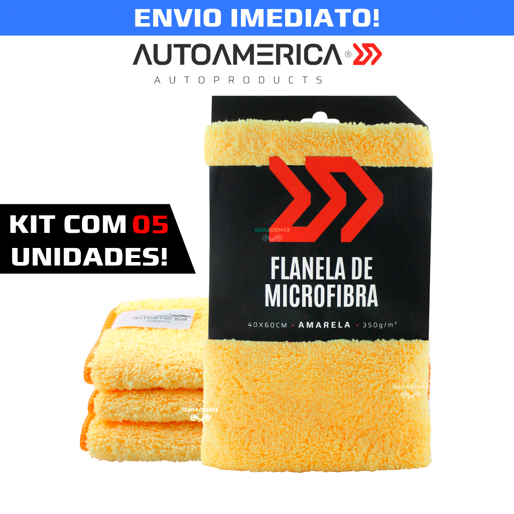 5 Unidades Flanela Pano Microfibra Premium 60x40 AutoAmerica Original