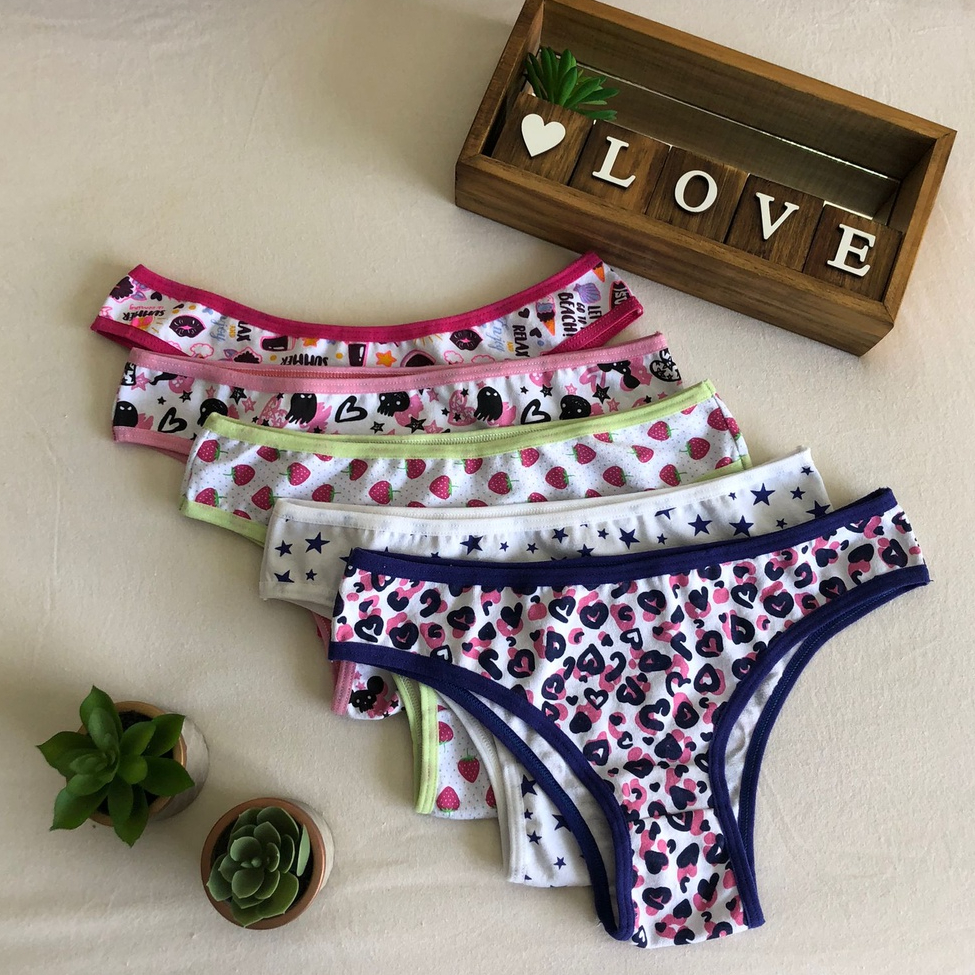 Kit 10 Calcinha 100 Algodão Lingerie Tanga Asa Delta Juvenil Estampada Shopee Brasil